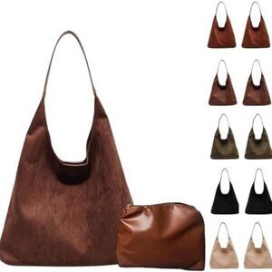 Brown Faux Suede Tote Bag Womens Shoulder Bag with Magnetic Closure